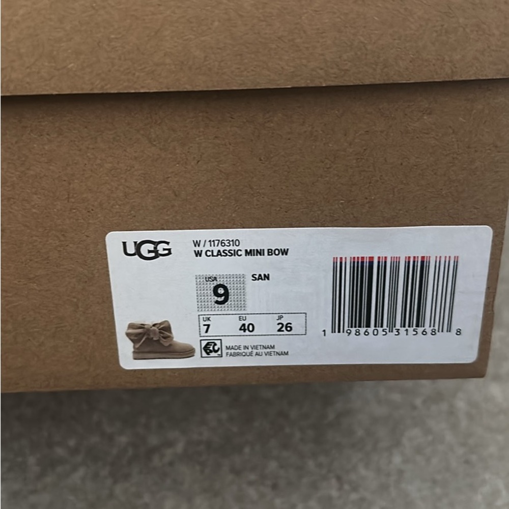 UGG Women's Beige classic mini Suede Bow Boots - Picture 2 of 5